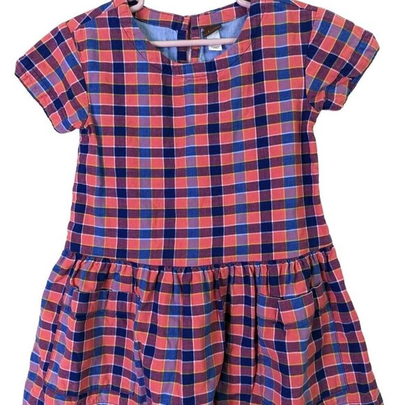 Tea Collection Other - Tea Collection Dress Plaid Red Blue Short Sleeve Pockets Cotton Lined size 4